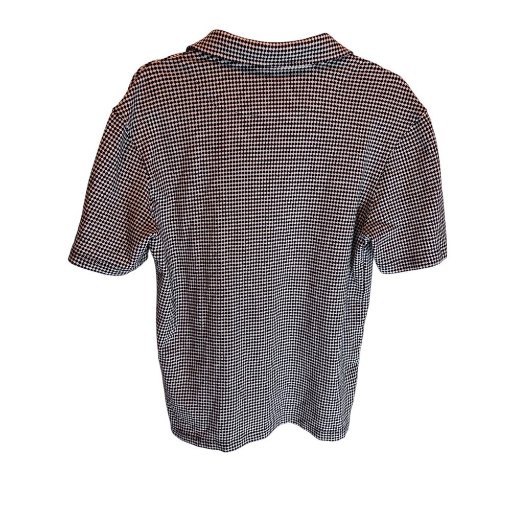 Magaschoni Houndstooth Quarter Zip Polo Medium Black White Stretch Top - Picture 5 of 5